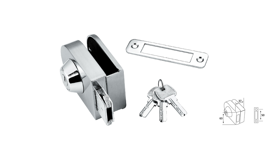 Oval central glass lock,single,glass-wall